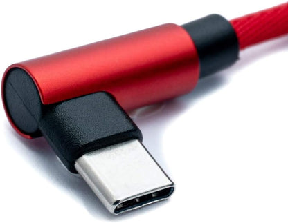 SYSTEM-S USB 3.1 Kabel 100 cm Typ C Stecker zu 2.0 A Stecker Winkel geflochten in Rot - DREIKS