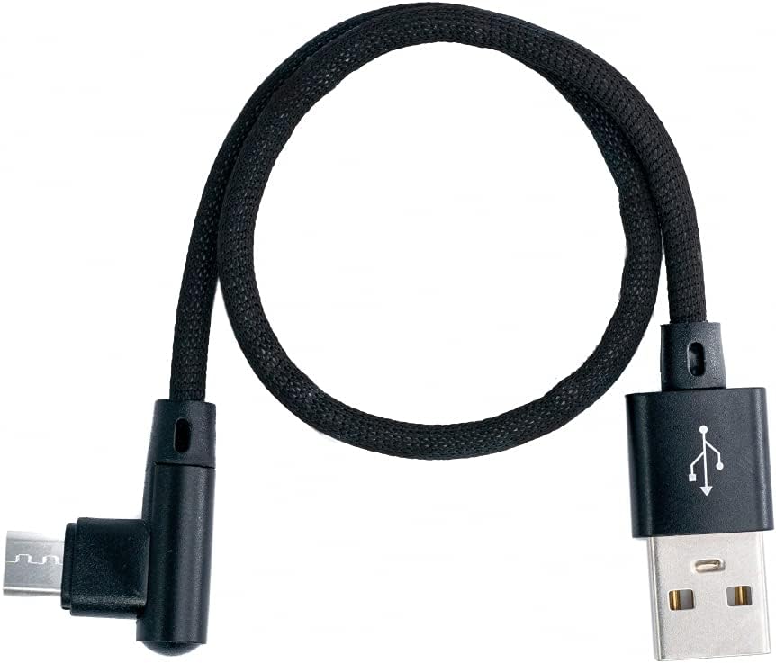 SYSTEM-S Micro USB Kabel 90° grad rechts gewinkelt Winkelstecker zu USB 2.0 Typ A 90° Grad rechts gewinkelt Datenkabel Ladekabel 20 cm in Schwarz - DREIKS