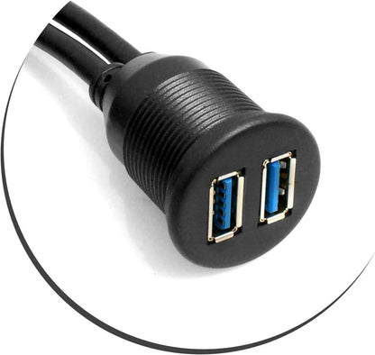 SYSTEM-S 2 m Dual USB 3.0 Kabel Einbaubuchse – Verlängerungskabel für Auto, Boot & Schreibtisch - DREIKS