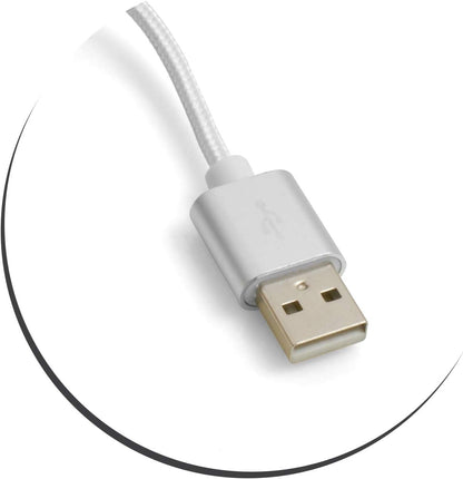 SYSTEM-S Micro USB Kabel (male) zu USB A 2.0. (male) Adapter Datenkabel Ladekabel 25cm Nylon-Geflochten in Weiß-Silber - DREIKS
