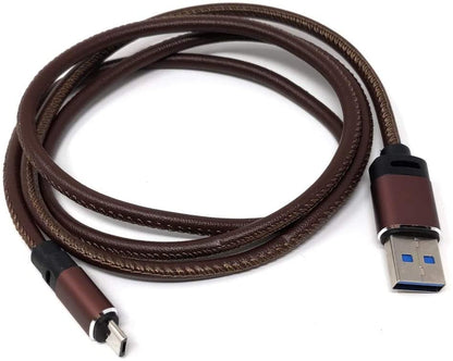 Micro USB zu USB A 3.0 Kabel 100 cm Lederoptik in Braun | System-S