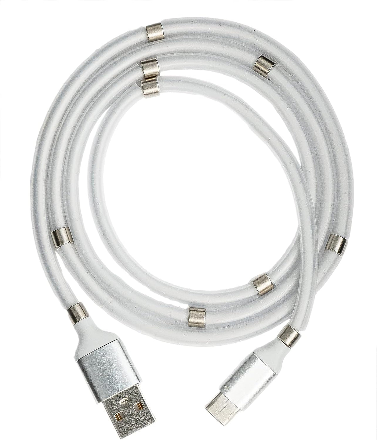 SYSTEM-S USB 3.1 selbstaufrollendes Kabel 1 m Typ C Stecker zu 2.0 Typ A Stecker in Weiß - DREIKS