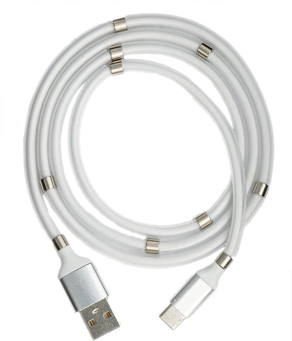 SYSTEM-S USB 3.1 selbstaufrollendes Kabel 1 m Typ C Stecker zu 2.0 Typ A Stecker in Weiß - DREIKS