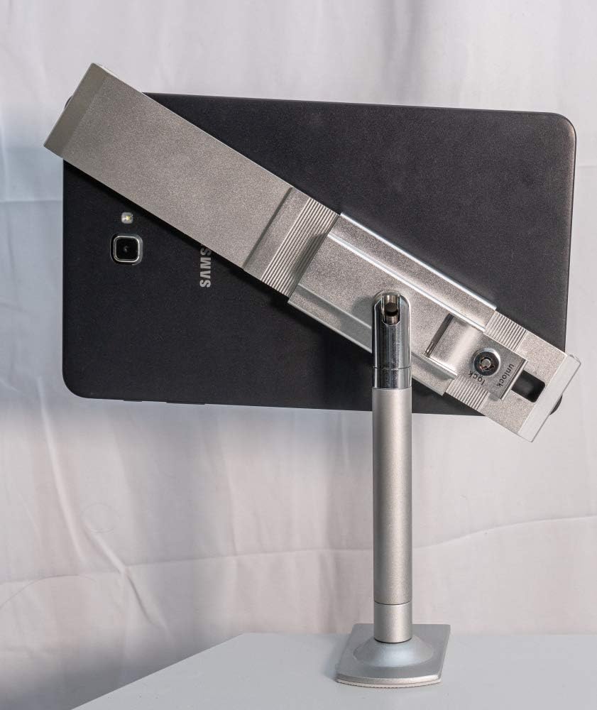SYSTEM-S table mount with lock fastening metal in grey for tablets from 9" to 13"