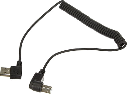 USB A Stecker 90° Grad Links Gewinkelt zu USB Typ B Stecker 90° Rechts Gewinkelt Spiralkabel Kabel 35-80 cm | System-S
