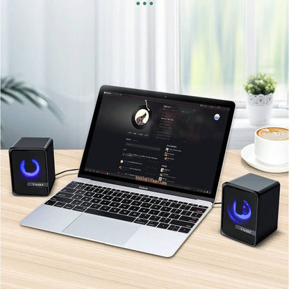 Lautsprecher Stereo Subwoofer Audio 3.5 mm AUX Klinke mit RGB LED in Schwarz - DREIKS