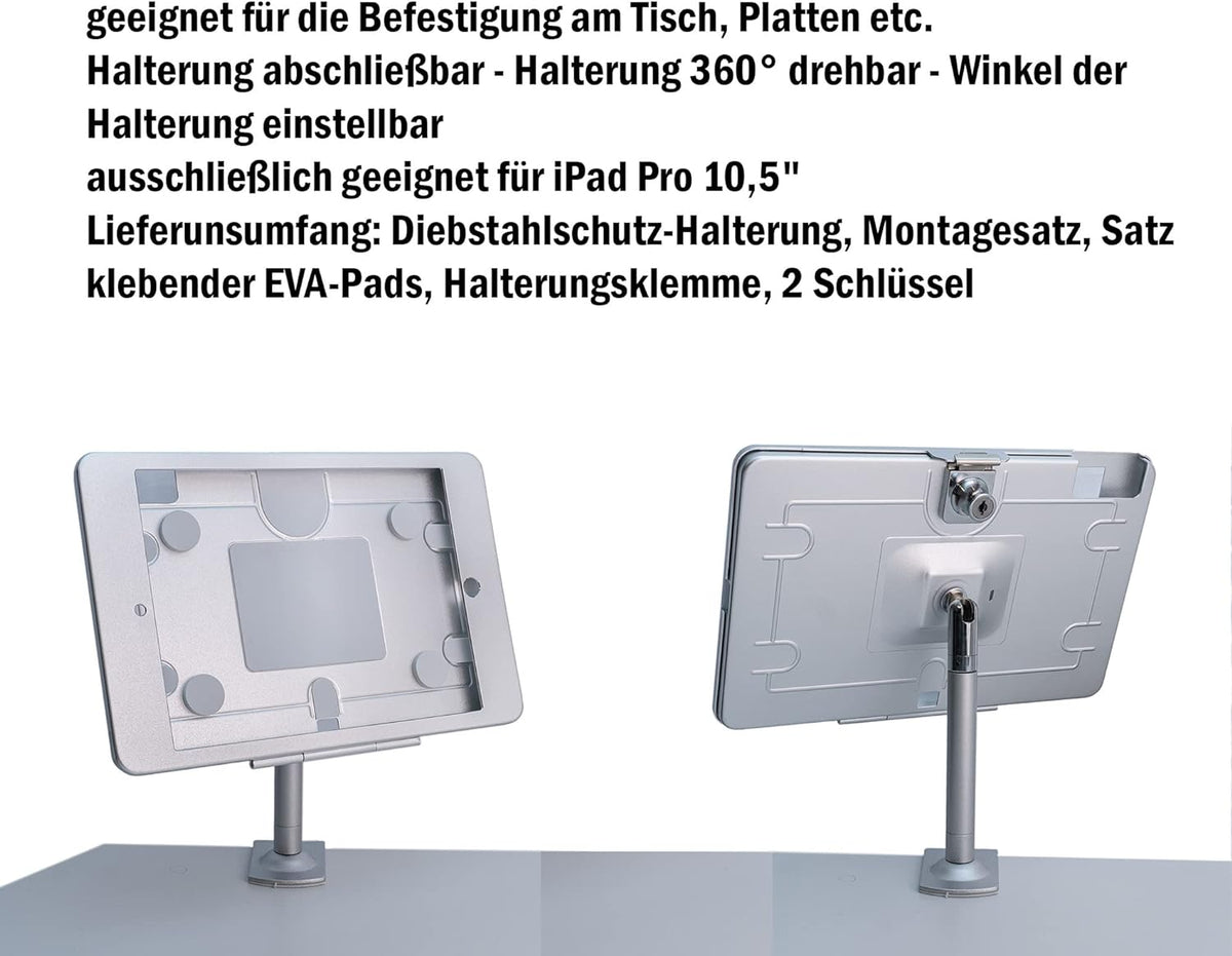 SYSTEM-S Stangen Halterung mit Schloss Befestigung aus Metall in Grau für iPad Pro 10,5" - DREIKS