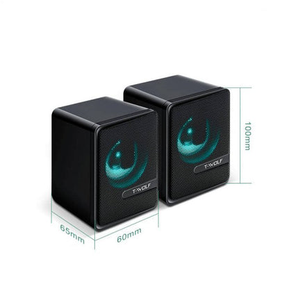Lautsprecher Stereo Subwoofer Audio 3.5 mm AUX Klinke mit RGB LED in Schwarz - DREIKS