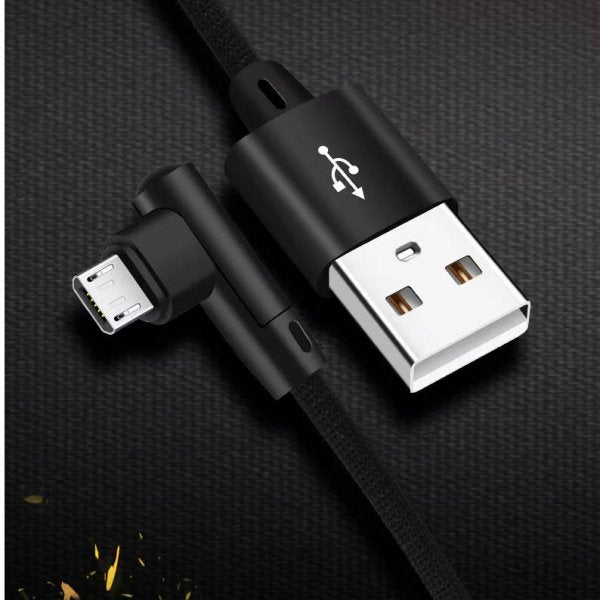 SYSTEM-S Micro USB Kabel 90° grad rechts gewinkelt Winkelstecker zu USB 2.0 Typ A 90° Grad rechts gewinkelt Datenkabel Ladekabel 20 cm in Schwarz - DREIKS