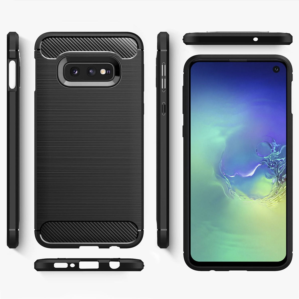 NALIA Silikonhülle für Samsung Galaxy S10e – Rutschfest & Matt – VORTEX (Gebürstete Optik & Carbon Design) – Marke aus Berlin
