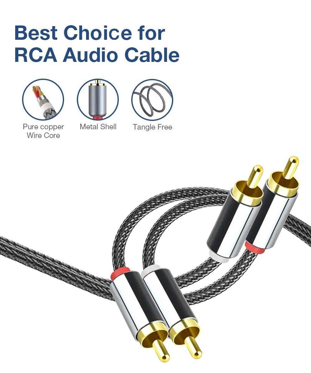 Premium Cinch Kabel Audio AUX 2 Stecker RCA Stereo HiFi Vergoldet Nylon oder TPE - DREIKS