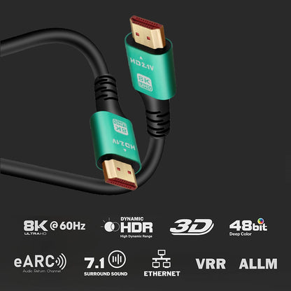 HDMI-Kabel 8K 2.1 UHD 48 Gbit/s eARC 8K@60Hz 4K@120Hz vergoldet