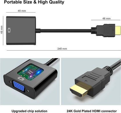 HDMI-Stecker auf VGA-Buchse, Adapter, Konverter, D-Sub, 15-polig, Full HD 1080p, vergoldet