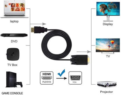 HDMI Male to VGA Male Cable Converter D-Sub 15-Pin Full HD 1080p 1.8m Gold Plated