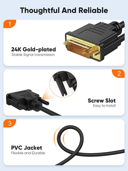 Bidirektionaler HDMI-Stecker auf DVI-Stecker und DVI-Stecker auf HDMI-Stecker, Kabelkonverter, Full HD 1080p, vergoldet