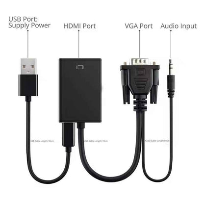 VGA auf HDMI Adapter mit Audio Full HD 1080p VGA zu HDMI Konverter PC Laptop - DREIKS