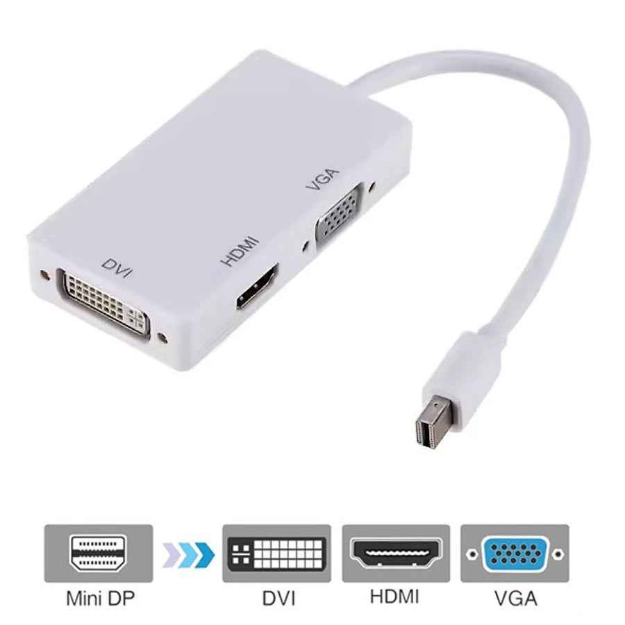 Mini DisplayPort auf HDMI DVI VGA Adapter Mini DP Konverter 3in1 1080p Schwarz oder Weiß - DREIKS