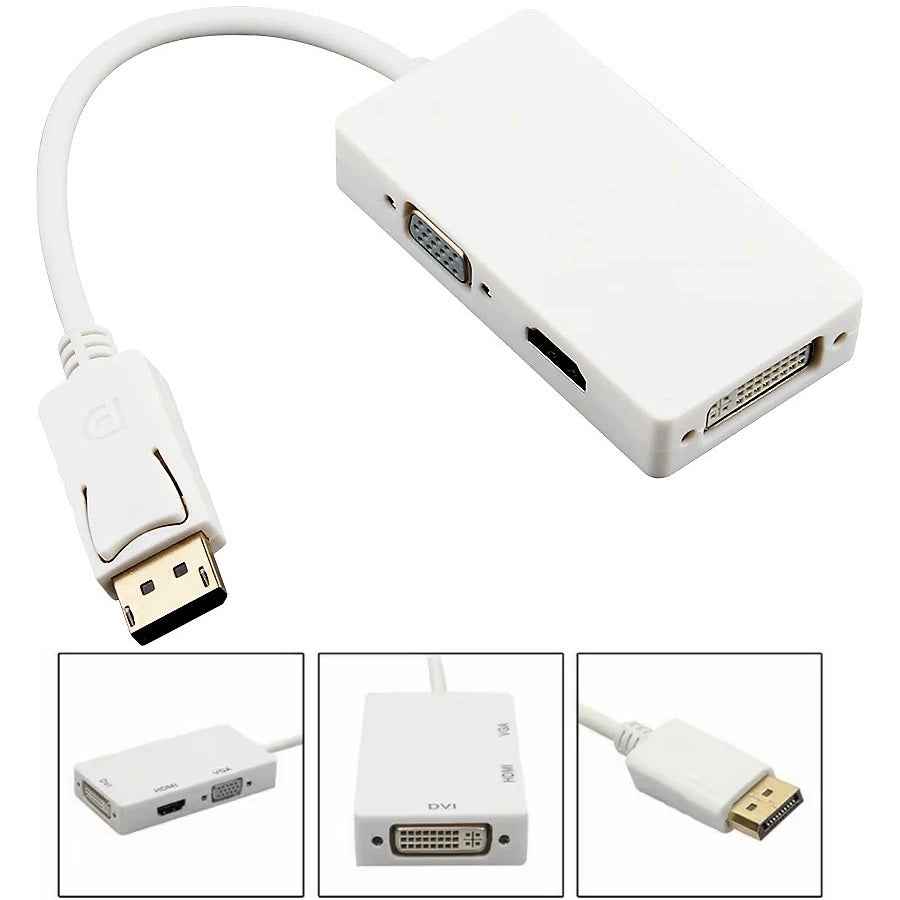 DisplayPort auf HDMI DVI VGA Adapter DP Konverter 3in1 1080p Schwarz oder Weiß - DREIKS