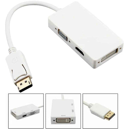 DisplayPort auf HDMI DVI VGA Adapter DP Konverter 3in1 1080p Schwarz oder Weiß - DREIKS