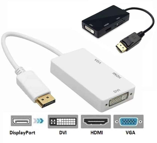 DisplayPort auf HDMI DVI VGA Adapter DP Konverter 3in1 1080p Schwarz oder Weiß - DREIKS