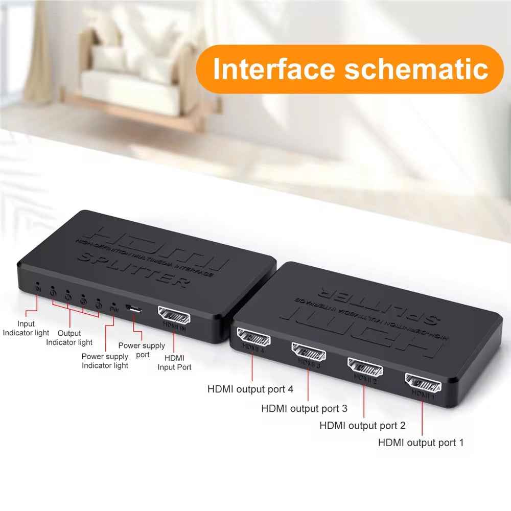 1-in-4-out HDMI Splitter Verteiler 4K 3D 4K@30Hz 1080p@60Hz Ultra HD Adapter - DREIKS