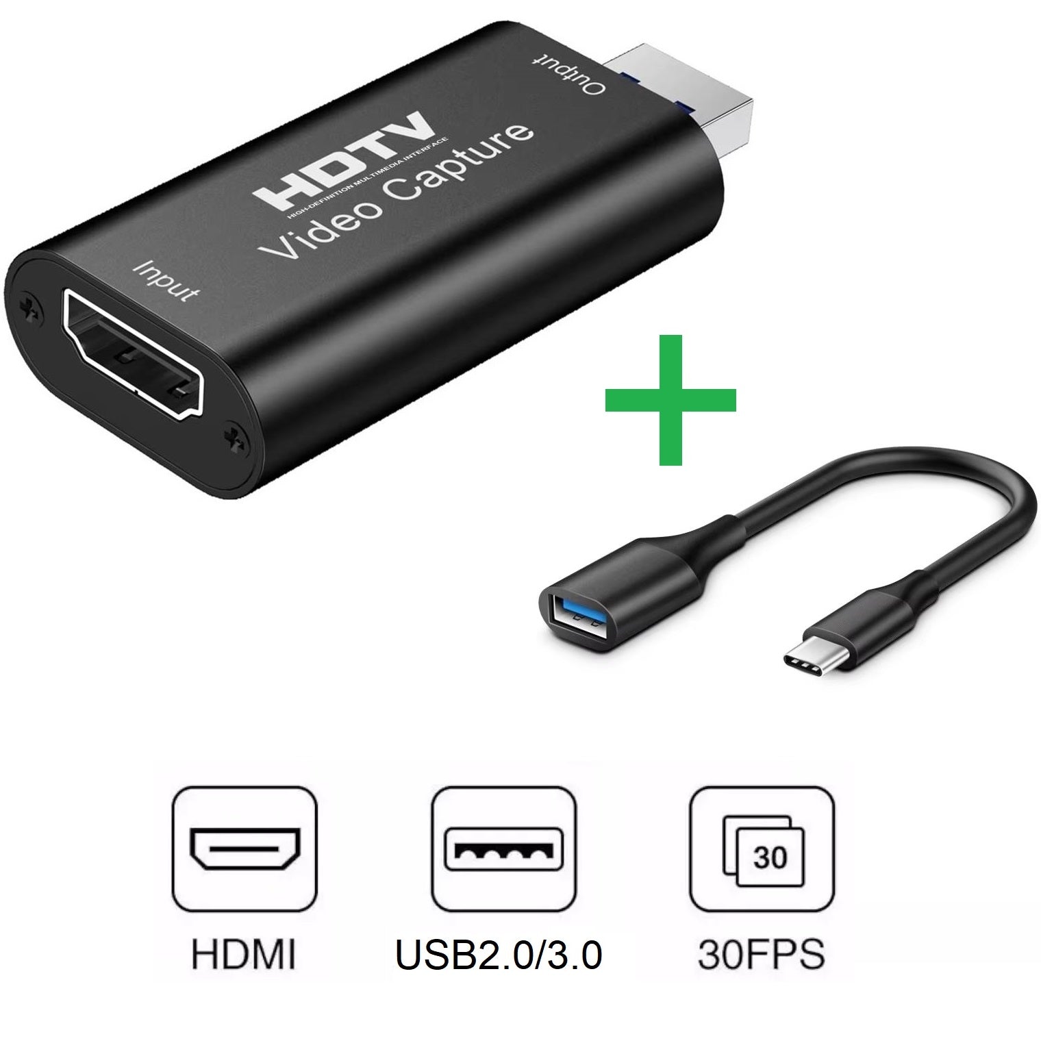 Video Capture Card HDMI USB + USB-C cable