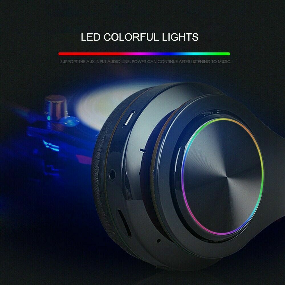 Over-Ear Headphones Bluetooth Wireless Foldable with LED Lights