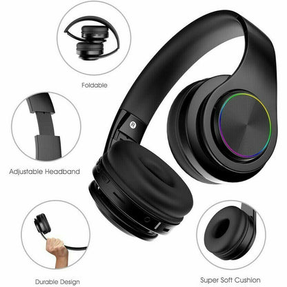 Over-Ear Headphones Bluetooth Wireless Foldable with LED Lights