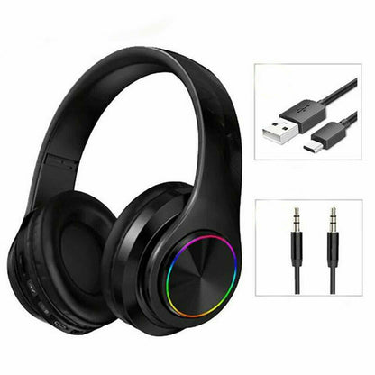 Over-Ear Headphones Bluetooth Wireless Foldable with LED Lights