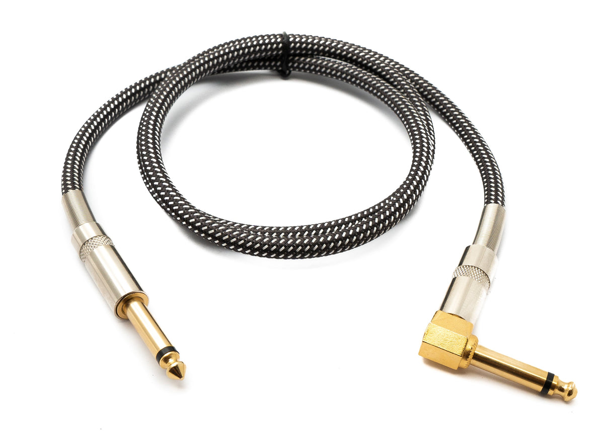 SYSTEM-S Audio Cable 100 cm 6.35 mm jack plug to plug angled nylon braided kink protection AUX