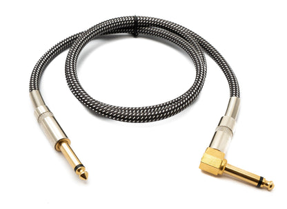 SYSTEM-S Audio Cable 100 cm 6.35 mm jack plug to plug angled nylon braided kink protection AUX