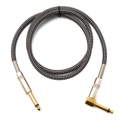 SYSTEM-S Audio Cable 100 cm 6.35 mm jack plug to plug angled nylon braided kink protection AUX