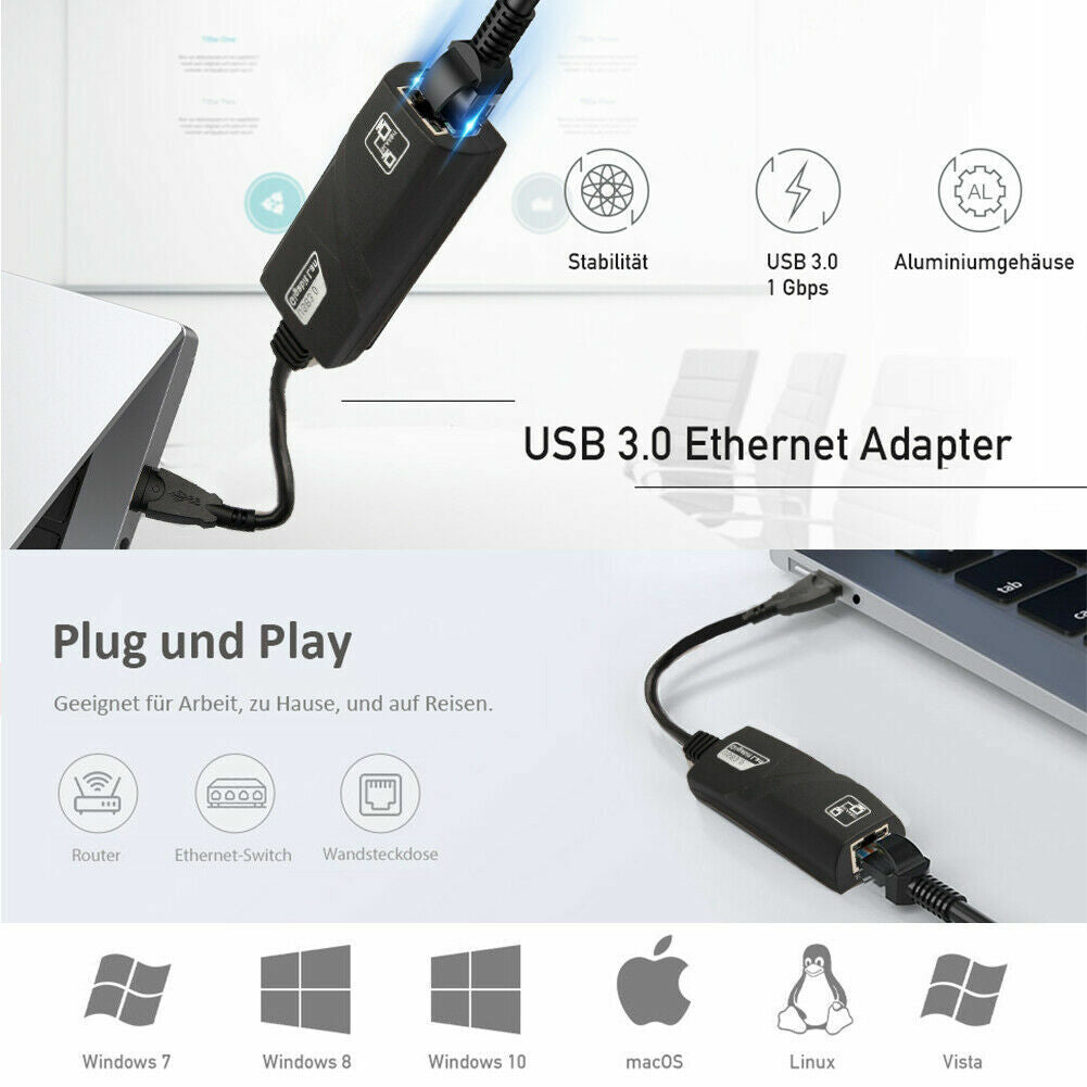 10/100/1000 Mbit/s Gigabit-Ethernet-USB3.0-zu-RJ45-Netzwerkadapter USB-LAN-Adapter