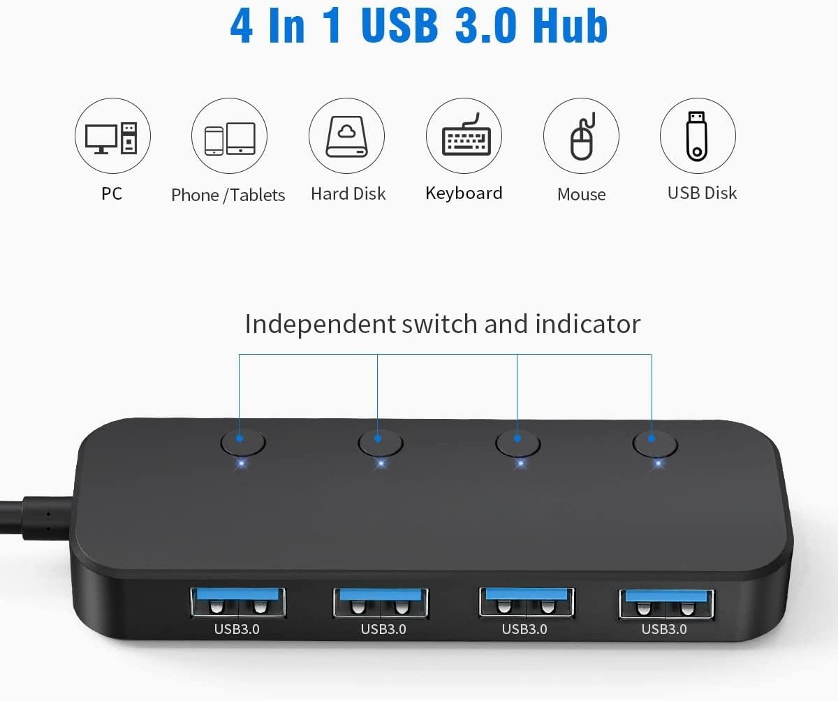 4-Port-USB-Hub USB 3.0-Daten-Hub-Dockingstation mit LED-Anzeigen und einzelnen Tasten