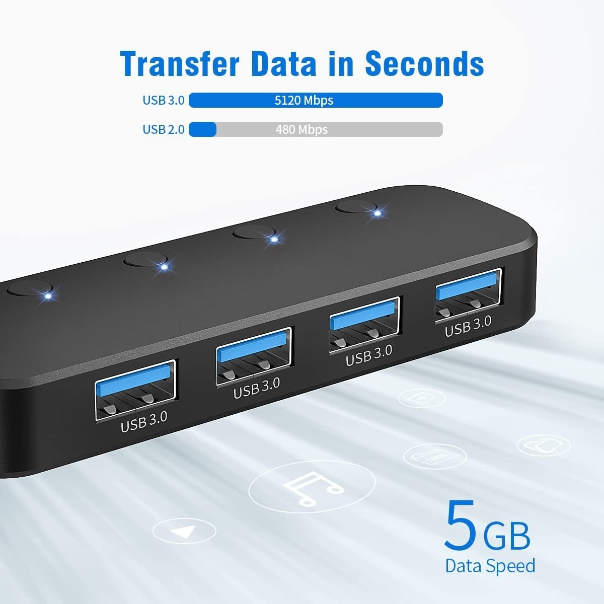 4-Port-USB-Hub USB 3.0-Daten-Hub-Dockingstation mit LED-Anzeigen und einzelnen Tasten