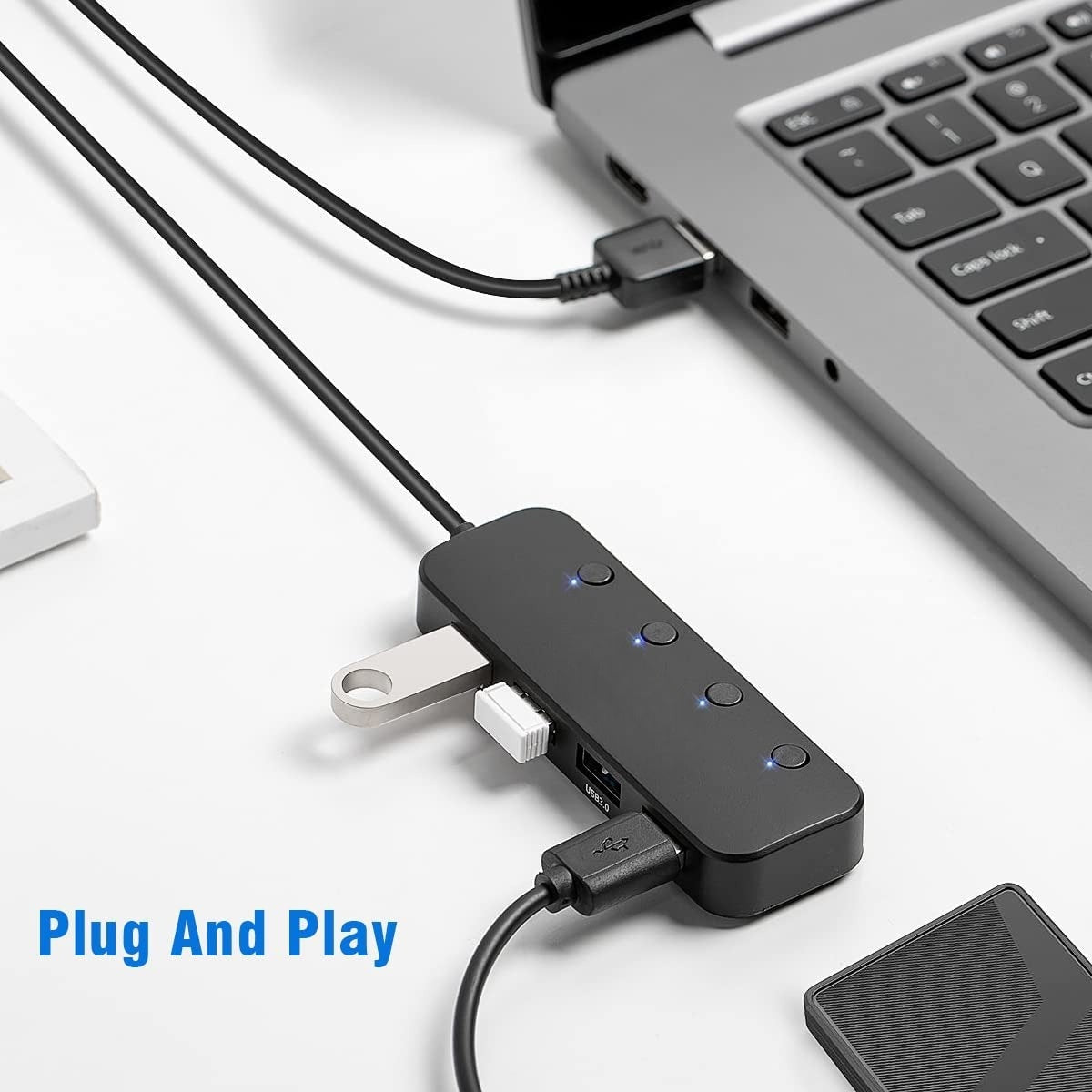 4-Port-USB-Hub USB 3.0-Daten-Hub-Dockingstation mit LED-Anzeigen und einzelnen Tasten