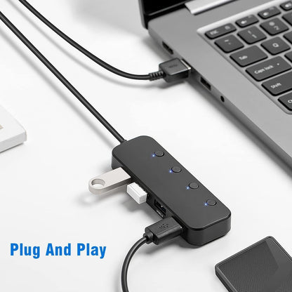 4-Port-USB-Hub USB 3.0-Daten-Hub-Dockingstation mit LED-Anzeigen und einzelnen Tasten