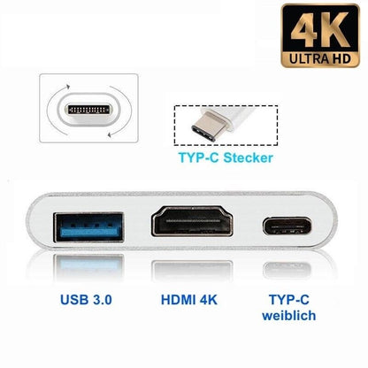 3-Port USB Hub USB-C to HDMI USB-C USB-A 3.0 4K PD