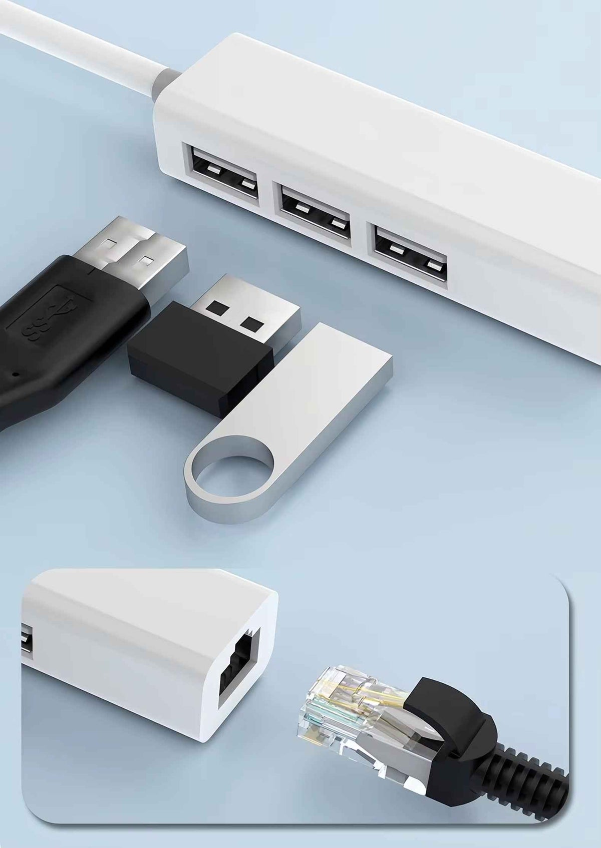 USB C auf 3x USB A und RJ45 Ethernet LAN Adapter Hub Mac USB-C 10/100 Mbps - DREIKS