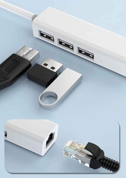 USB C auf 3x USB A und RJ45 Ethernet LAN Adapter Hub Mac USB-C 10/100 Mbps - DREIKS