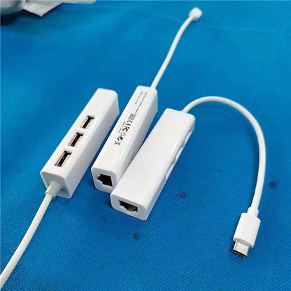 USB C auf 3x USB A und RJ45 Ethernet LAN Adapter Hub Mac USB-C 10/100 Mbps - DREIKS