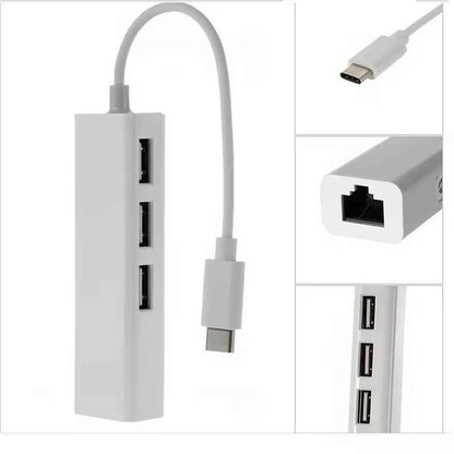 USB C auf 3x USB A und RJ45 Ethernet LAN Adapter Hub Mac USB-C 10/100 Mbps - DREIKS