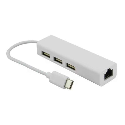 USB C auf 3x USB A und RJ45 Ethernet LAN Adapter Hub Mac USB-C 10/100 Mbps - DREIKS