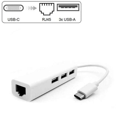 USB C auf 3x USB A und RJ45 Ethernet LAN Adapter Hub Mac USB-C 10/100 Mbps - DREIKS