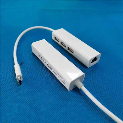 USB A auf 3x USB A und RJ45 Ethernet Lan Adapter Hub Mac USB-A 10/100 Mbps - DREIKS
