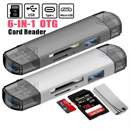 6-in-1 Kartenleser USB 3.0 Speicherkartenleser Typ-C Micro USB SD TF OTG Grau - DREIKS
