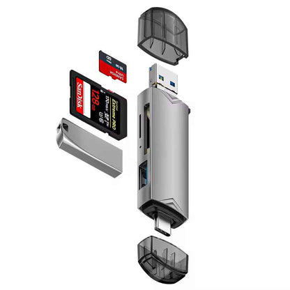 6-in-1 Kartenleser USB 3.0 Speicherkartenleser Typ-C Micro USB SD TF OTG Grau - DREIKS
