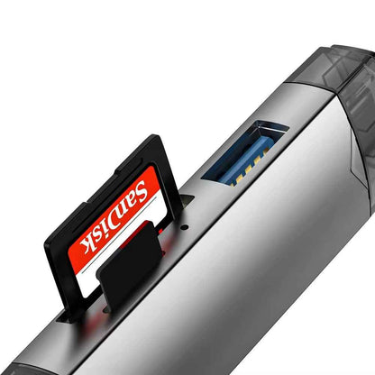 6-in-1 Kartenleser USB 3.0 Speicherkartenleser Typ-C Micro USB SD TF OTG Grau - DREIKS