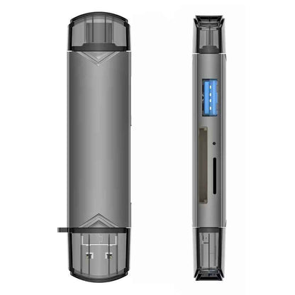 6-in-1 Kartenleser USB 3.0 Speicherkartenleser Typ-C Micro USB SD TF OTG Grau - DREIKS