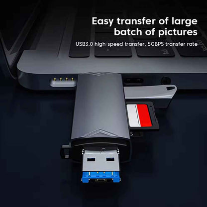 6-in-1 Kartenleser USB 3.0 Speicherkartenleser Typ-C Micro USB SD TF OTG Grau - DREIKS